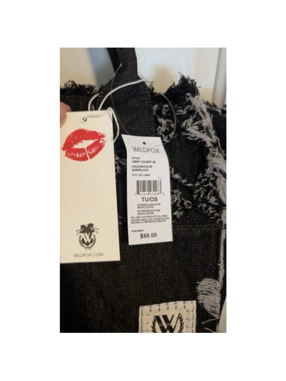 Wildfox Black Fringed DenimTote Bag NWT - Picture 5 of 11